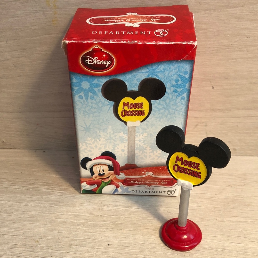 Disney Department 56 Christmas Mickey's Crossing Sign 2.5” Original Box Pls Read